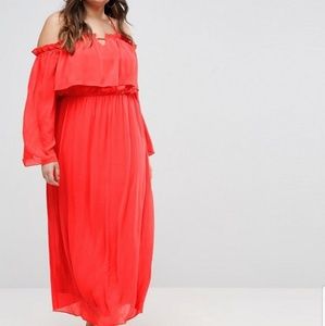 Boohoo Plus Angel Sleeve Maxi Dress - Red